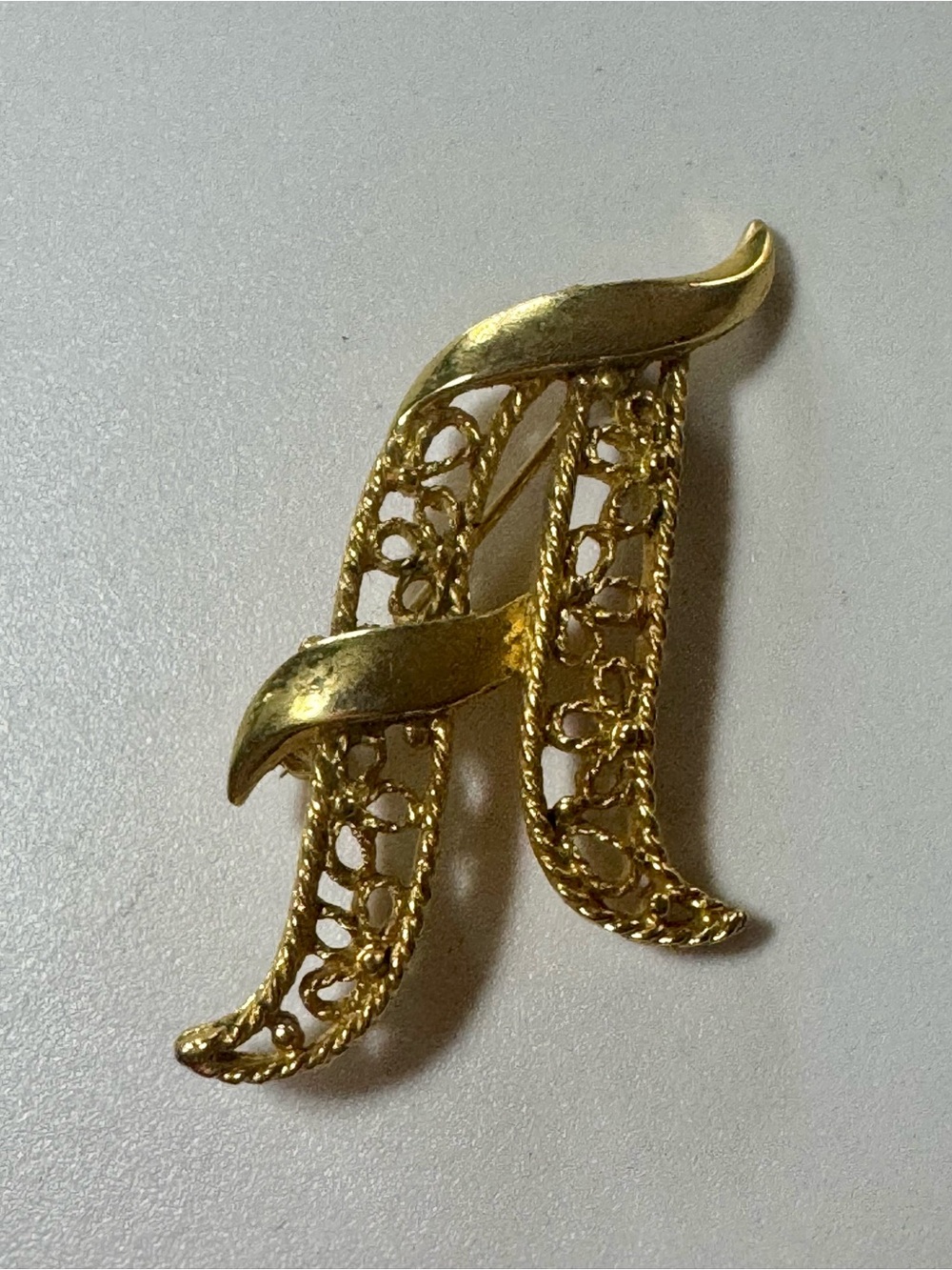 Manselle Vintage Gold Tone Filigree Letter 'A' Brooch - Women Jewelry